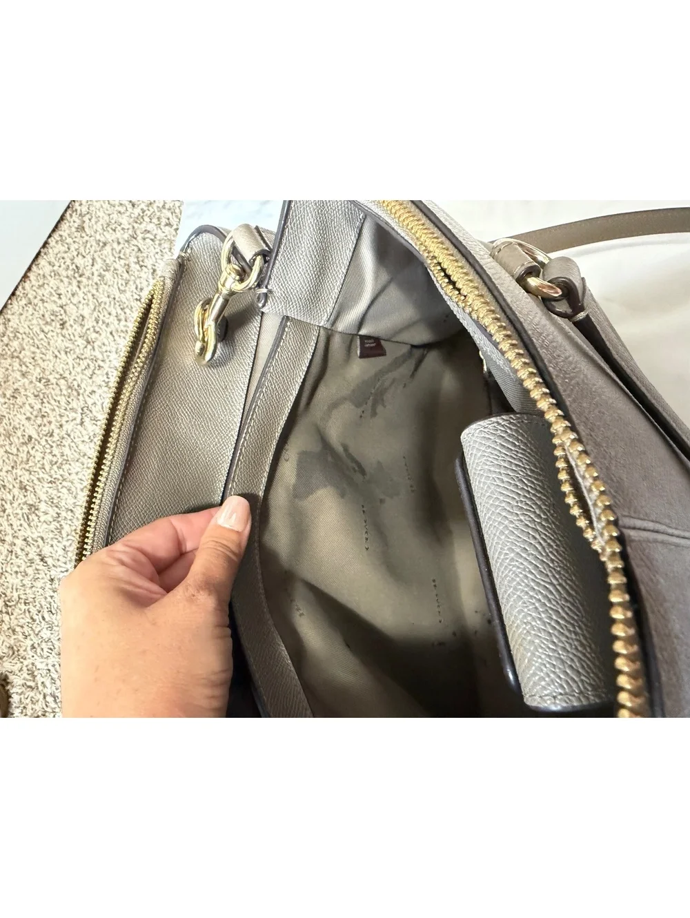 Coach Stanton Carryall Taupe Leather Shoulder Bag with Adjustable Strap